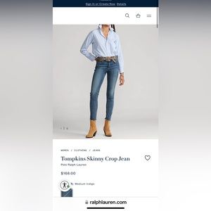 POLO RALPH LAUREN TOMPKINS MIDRISE SKINNY CROP JEANS SIZE 26
